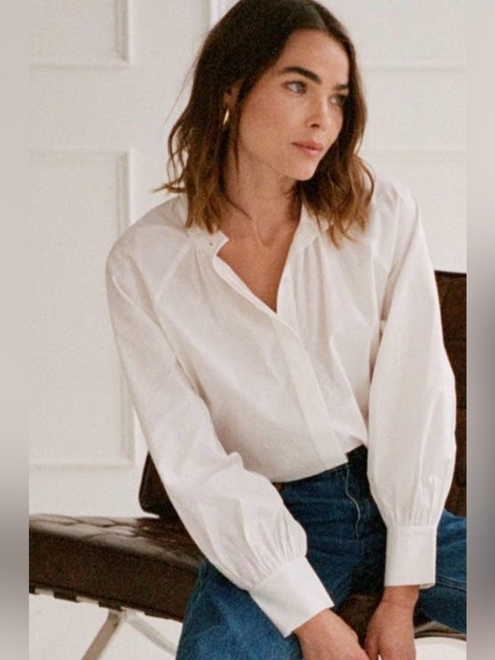 SOMETHING NAVY White Cotton Mock Neck Button Up Shirt Medium NWT